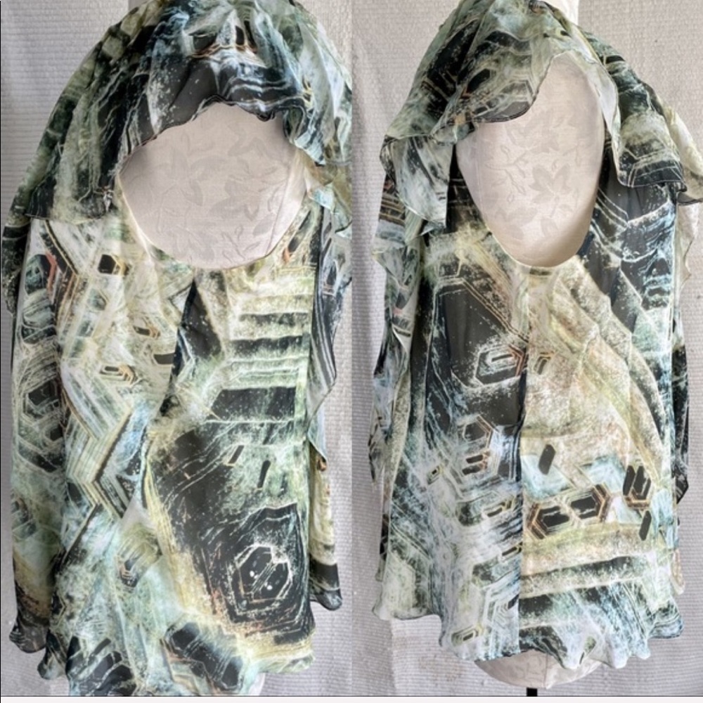 Silk Malachite Rock Print S/M Ruffle Blouse - Picture 6 of 8